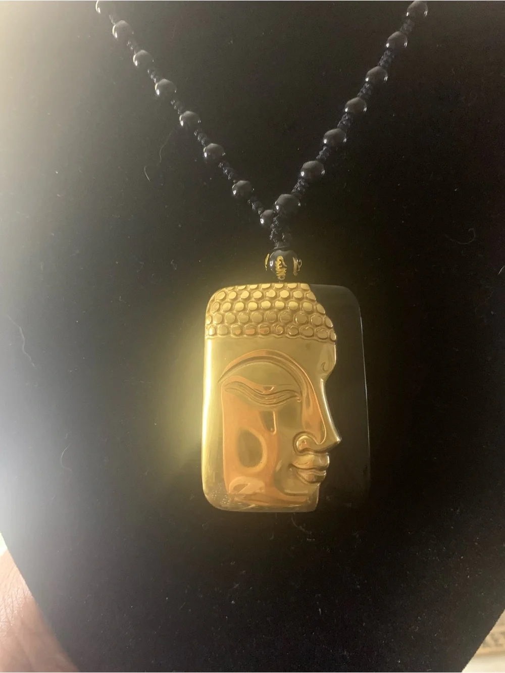 Gold Buddha Pendant Necklace with Black Beaded Cord - Men / Women’s Accessories